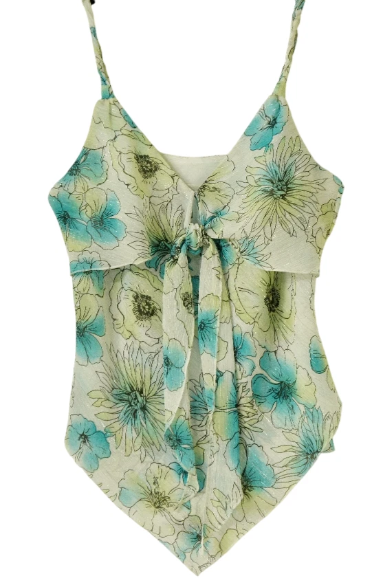 Marks and Spencer Floaty Hanky 无袖上衣英国 16 美国 14 领带正面花卉 — 第 1/4 张图片