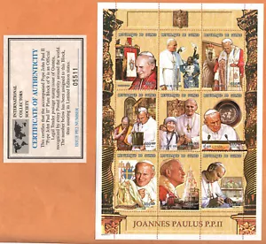 GUINEA VF Block of 9 MNH Stamps " Pope John Paul II " with Certificate - Bild 1 von 3