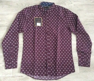 MENS MERC LONDON BUTTON DOWN COLLAR COTTON FLOWER SHIRT KEADBY WINE SIZE L - Picture 1 of 2