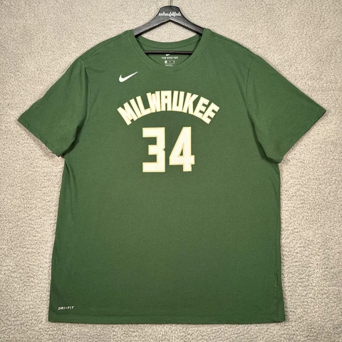 Milwaukee Bucks Shirt Mens XXL 2XL Green Giannis Antetokoummpo #34 Nike Dri Fit Cover