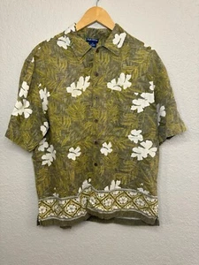 High Sierra Leinen Rayon Hawaii Blumen Knopfleiste Hemd Herren Größe M Grün Tasche - Bild 1 von 5
