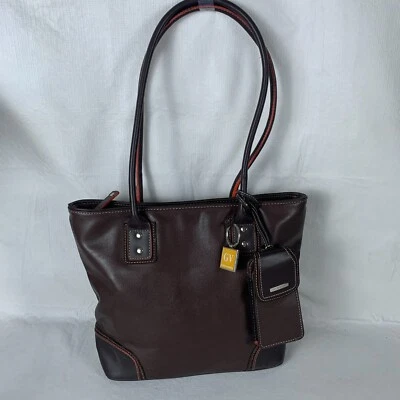 Gloria Vanderbilt Bolso de Hombro Cartera Marrón Naranja Borde Llavero Foto 1 de 4