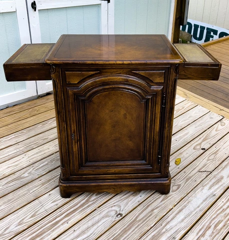 Theodore Alexander Raised Panel Accent Cabinet Side Drawers with Leather Lids Cover