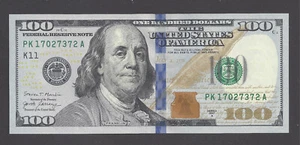 $100 FEDERAL RESERVE NOTE, SERIES 2017A, DALLAS (PK17027372A), UNC - Picture 1 of 2
