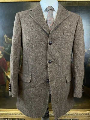 Abrigo deportivo de colección Brooks Brothers HARRIS TWEED 38R hecho en Italia envuelto en cuero 3Btn Foto 1 de 4