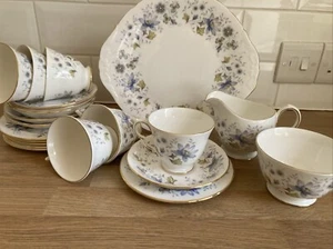 Vintage Retro Colclough Rhapsody In Blue 21 Piece Tea Set Very Good Condition - Picture 1 of 9