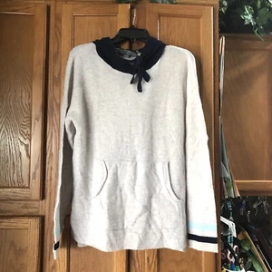 27 MILES Malibu Cashmere Hoodie Contrast Striped Pullover Gray Women’s Size M/L - Picture 1 of 9