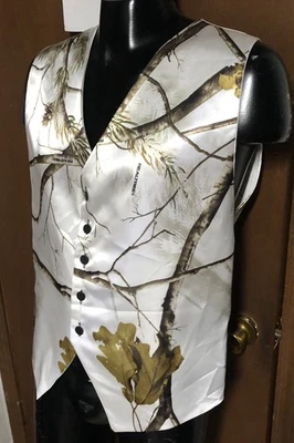 RealTree White Snow Camo Formal Vest Waistcoat 38-40 Mens M Medium Prom Wedding - Image 1 of 4