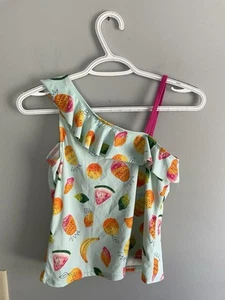 Lands’ End Off Shoulder Tankini Top Tropical Fruit Bathing Suit Girls Size 14 - Picture 1 of 4