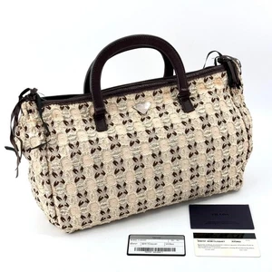 Prada Cloquet Embroidered Top Handle Bag Gold Beige Synthetic - Picture 1 of 19