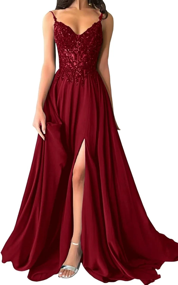 Damen Chiffon Ballkleider Lang Brautjungfernkleid A-Linie Abendkleider - Bild 1 von 4