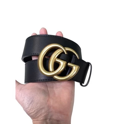 Cinturón Gucci Cuero Negro Dorado GG Marmont Hebilla talla 95 Foto 1 de 4