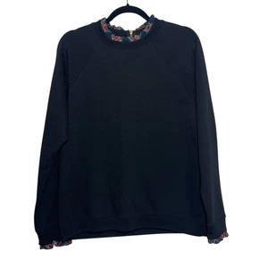 J Crew Factory schwarzes Sweatshirt Urlaub kariert Rüschenbesatz Tartan Damengröße L - Bild 1 von 10