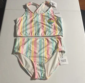 Hurley Pink And White Full Coverage 2 Piece Bathing Suit Girls 14 NWT - Picture 1 of 7
