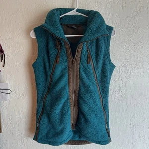 Kuhl Women’s S Blue Teal Fleece Flight Full Zip Sherpa Outdoors Hooded Vest - Picture 1 of 3