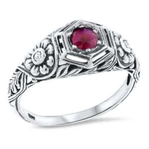 GENUINE RUBY CLASSIC STYLE ART NOUVEAU DESIGN 925 STERLING SILVER RING #936 - Picture 1 of 6