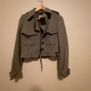 Hi There Karen Walker Grey Crop Jacket Size 6 Wool Blend Military Style lined - Picture 1 of 6