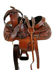 FLORAL TOOLED CARVED BLACK STUDDED TACK YOUTH PONY WESTERN LEATHER HORSE SADDLE
