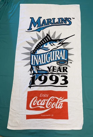 Vintage Florida Marlins MLB 1993 Inaugural Season Coca Cola Beach Towel 4.5ft Cover