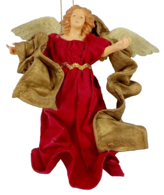 Ángel barroco adorno de Navidad vestido carmesí cortina dorada tela de plástico #708 Foto 1 de 4