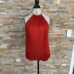 MICHAEL KORS Womens Orange Lined Chain Sleeveless Halter Cocktail Top M - Picture 1 of 4