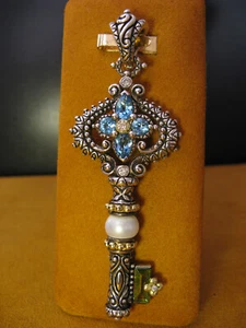 BARBARA BIXBY KEY GEMSTONE PEARL DIAMOND ENHANCER PENDANT TOPAZ FLOWER Mahal - Picture 1 of 1