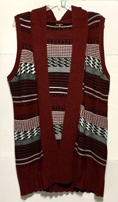 Hannah свитер жилет женщин XL темно-бордовый с капюшоном геометрический принт опрятный Y2K Academia - Изображение 1 из 4