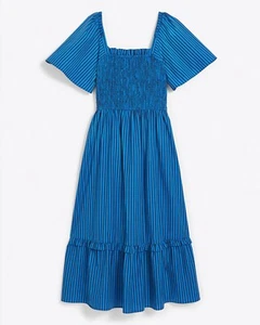 Draper James Smocked Diana Dress XS New Blue Black Striped Midi Sundress - Picture 1 of 4