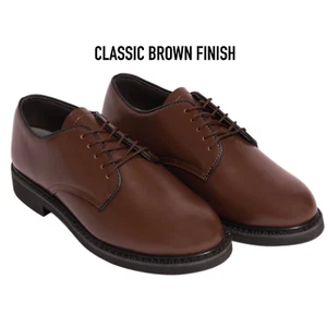 Brown High Gloss Shiny Oxfords Uniform Shoes Formal Dress Military Duty Security - Picture 1 of 9