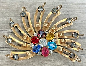 M&S Phyllis Vintage 1/20 12k Gold Filled GF Atomic Brosche bunte Strasssteine - Bild 1 von 10