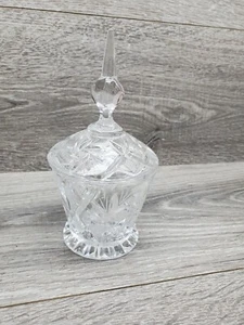 Vintage Crystal Sugar Bowl with Lid or Trinket Holder Deep Cut Etched Design - Picture 1 of 6