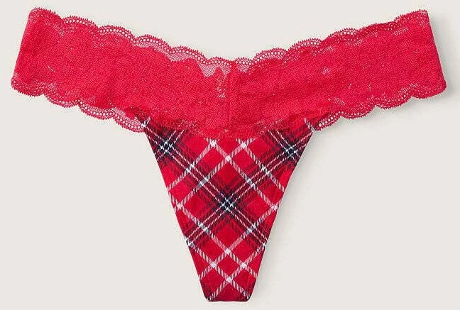 Victoria's Secret PINK Everyday Lace Waist Thong Panty Red Plaid XXL NEW - Изображение 1 из 1