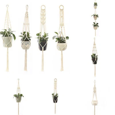 Macrame Plant Hanger Decor Rope Garden Hanging Planter Basket Flower Pot - Image 1 of 4