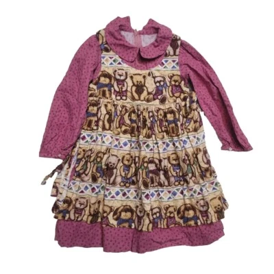 Vintage Girls Dress 5-6 Handmade Teddy Bears - Image 1 of 2