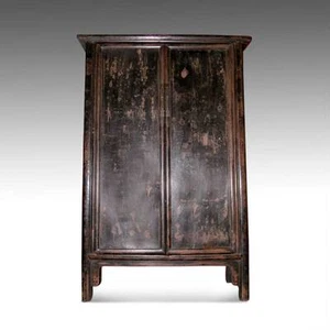 FINE ANTIQUE CHINESE SHANXI LACQUERED ELM WOOD CABINET WARDROBE LATE 18TH C - Picture 1 of 8