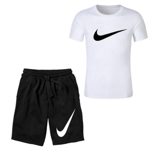 SET T-SHIRT PANTALONCINO UOMO DONNA NIKE LOGO MAGLIA COTONE BIANCA - Foto 1 di 3