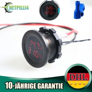 LED Digital Voltmeter Thermometer Wasserdichtes für 12V-24V Fahrzeuge Motorrad - Bild 1 von 11