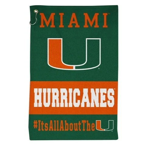 MIAMI HURRICANES ALL PURPOSE GOLF TAILGATE TOWEL 16"X25" HOOK AND GROMMET Cover