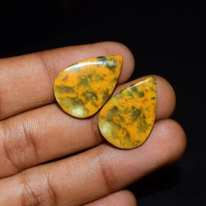 23 Carat Natural Bumble-Bee Jasper Loose Stone Pear Matching Pair Cabochon - Picture 1 of 3