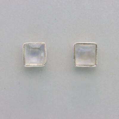 Aretes cuadrados/rectangulares con poste/piedra lunar - PLATA ESTERLINA 925 #10e Foto 1 de 4