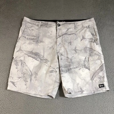 Pelagic Shorts Mens 40 Gray Cargo Allover Fish Logo Performance Surf Outdoor - Image 1 of 4