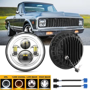 2pcs 7" Inch Round LED Headlight Amber Sealed Hi-Lo Beam For Dodge D100 D200 - Foto 1 di 12