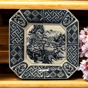 Sometsuke Teller, Vintage, achteckig, glasiert Kobaltblau & Weiß, 6"x 6" - Bild 1 von 4
