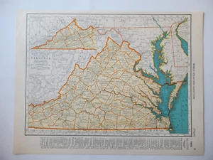 Washington/Virginia Rand McNally 1942 2-Sided Map Counties Cities ~11x14" - Picture 1 of 2