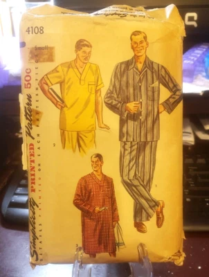 Vintage 1950s/60s Simplicity Pattern Men's Small 2pc Pajamas Long Nightshirt - Image 1 of 2