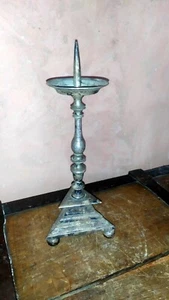 Rare pique cierge flambeau Louis XIV XVIIème Bronze argenté 17th bougeoir h:30cm - Imagen 1 de 5