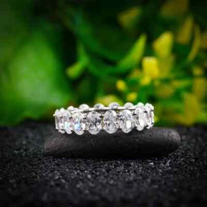 2Ct Oval Lab Created Diamond Full Eternity Wedding Ring 14K White Gold Plated - Picture 1 of 5