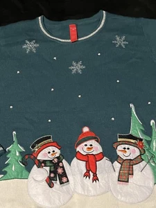 Vintage Weihnachtspullover mit Schneemann Familie Gr. XL - Bild 1 von 9