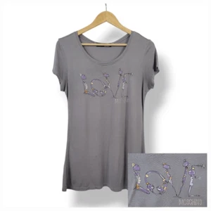 Love Moschino LOVE Spell Out Rhinestone Studded Cap Sleeve Soft T-shirt Size 10 - Picture 1 of 12