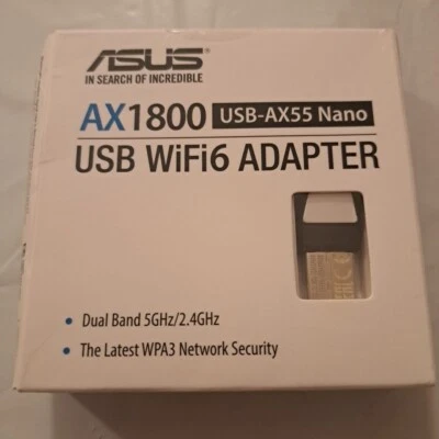 ASUS Dual Band AX1800 USB WiFi Adapter USB-AX55Nano USB 2.0 Gen1 WPA3 - Image 1 of 3